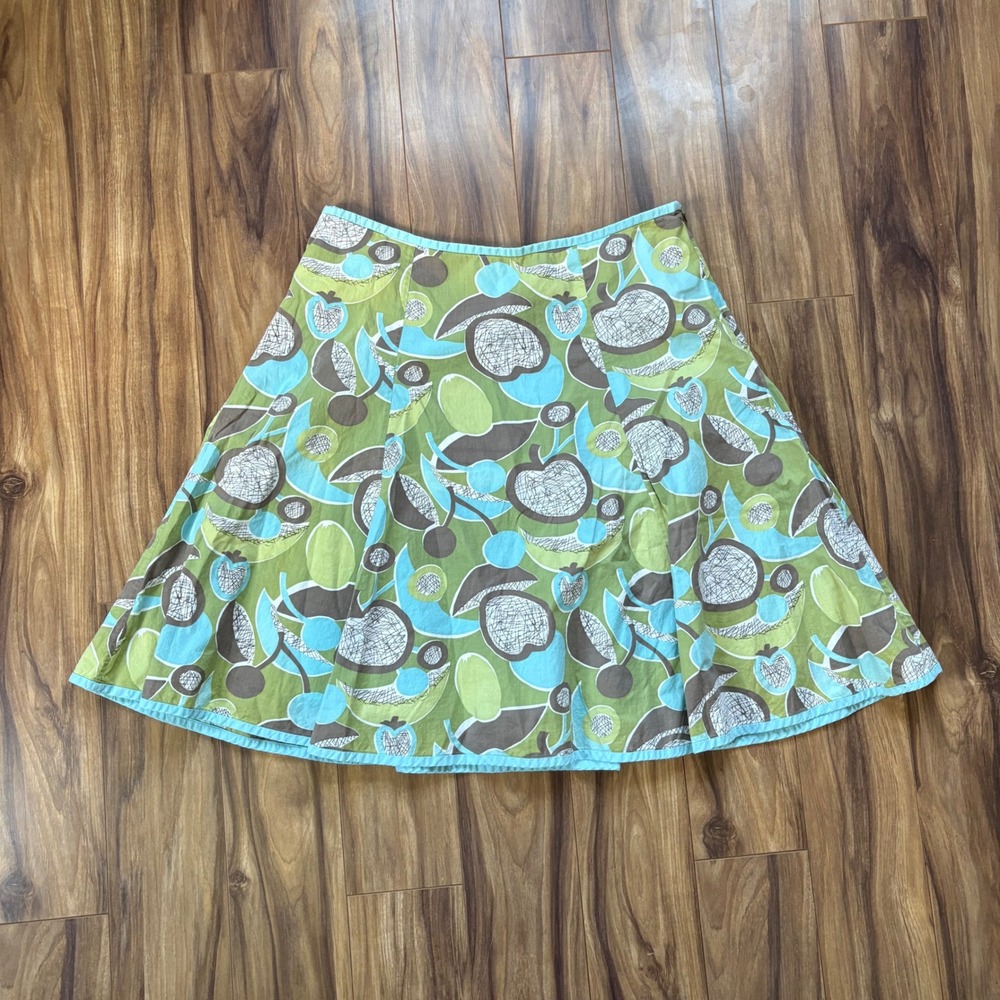 Boden A Line Skirt Womens‎ 14R Green Blue Fruit Print Cotton Lined